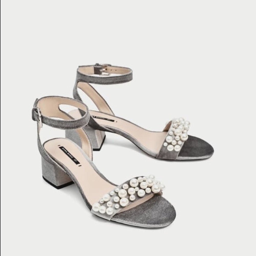 Zara NWT pearl velvet sandals